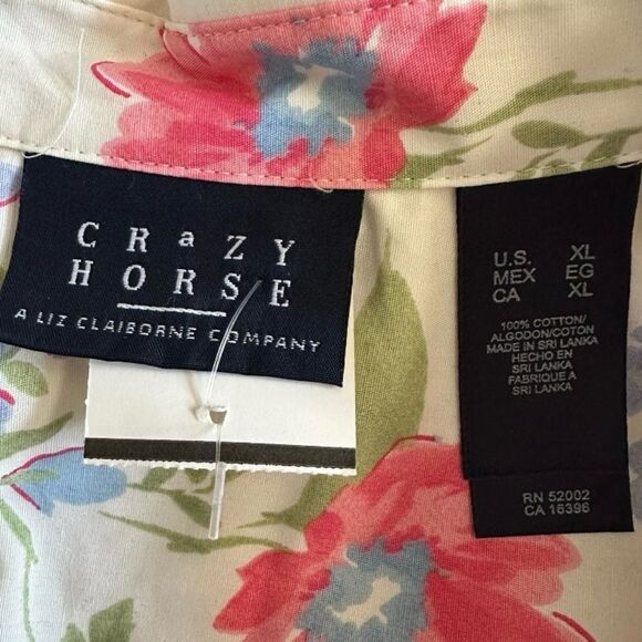 Crazy Horse Button Down Floral Shirt Women's Size X-Large 3/4 Sleeve. Pastel - Picture 6 of 8